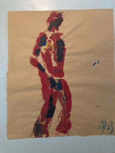 Painting Art Peinture Papier Kraft Femme 1980 portrait A Identifier XXe Ancien