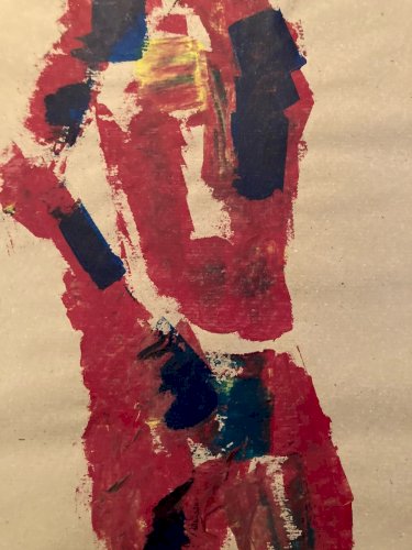 Painting Art Peinture Papier Kraft Femme 1980 portrait A Identifier XXe Ancien