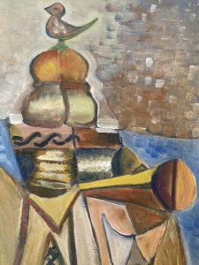 Painting Art Peinture Toit Oiseau Abstrait Abstraction 1980 Paysage Cubisme XXe