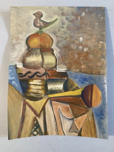 Painting Art Peinture Toit Oiseau Abstrait Abstraction 1980 Paysage Cubisme XXe