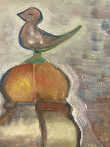 Painting Art Peinture Toit Oiseau Abstrait Abstraction 1980 Paysage Cubisme XXe