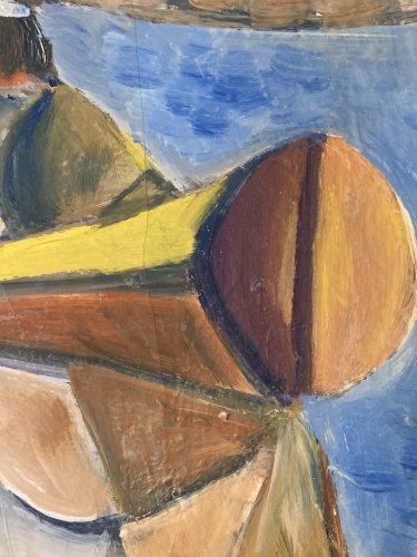 Painting Art Peinture Toit Oiseau Abstrait Abstraction 1980 Paysage Cubisme XXe