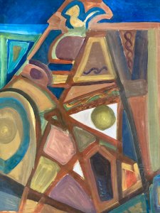 Painting Art Peinture Toit Papier Abstrait Abstraction 1980 Paysage Cubisme XXe