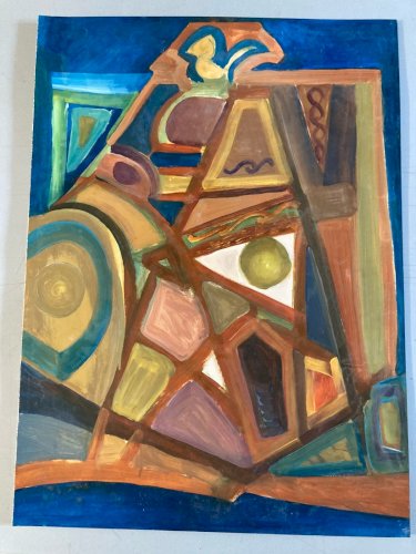 Painting Art Peinture Toit Papier Abstrait Abstraction 1980 Paysage Cubisme XXe