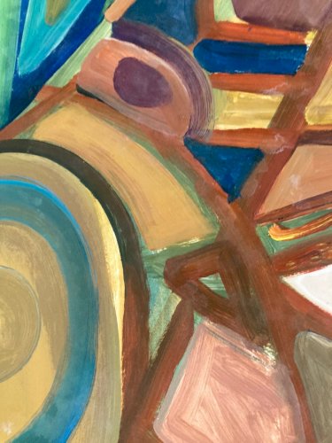 Painting Art Peinture Toit Papier Abstrait Abstraction 1980 Paysage Cubisme XXe