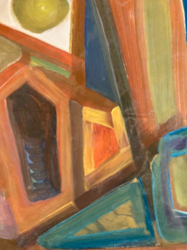 Painting Art Peinture Toit Papier Abstrait Abstraction 1980 Paysage Cubisme XXe