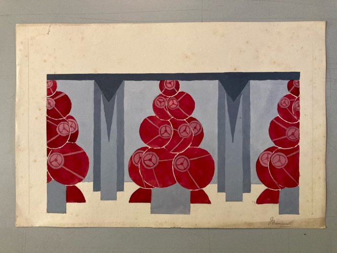 Painting Dessin Peinture 1930 Original Art Deco Motif Gouache Papier Ancien Old