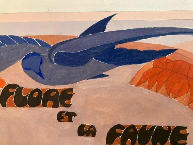 Painting Original Art Deco Architecture Gouache Sur Papier 1950 Peinture Ancien