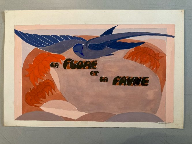 Painting Original Art Deco Architecture Gouache Sur Papier 1950 Peinture Ancien