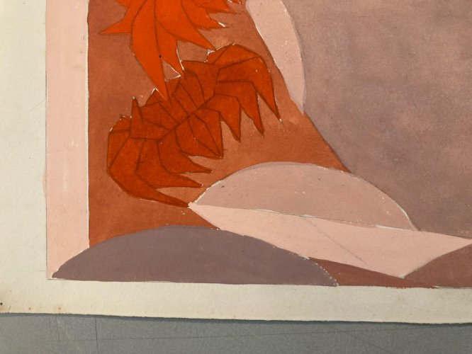 Painting Original Art Deco Architecture Gouache Sur Papier 1950 Peinture Ancien