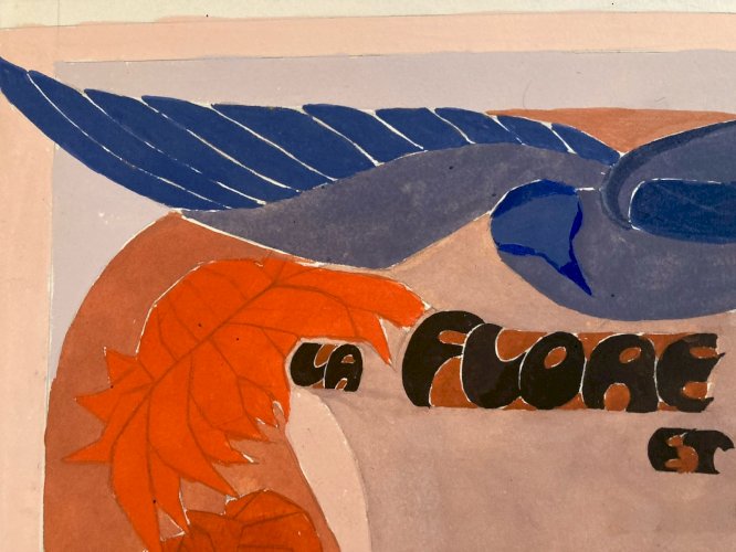 Painting Original Art Deco Architecture Gouache Sur Papier 1950 Peinture Ancien