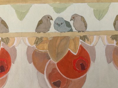 Painting Original Art Deco Nouveau Gouache 1930 Old Antique Bird 20th Century