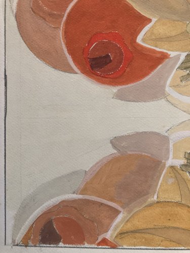 Painting Original Art Deco Nouveau Gouache 1930 Peinture Old Ancien Oiseau XXe