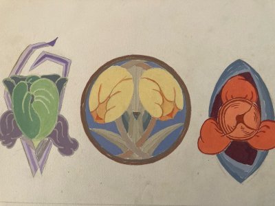 Painting Original Art Deco Nouveau Gouache 1930 Old Ancient Plant Flower