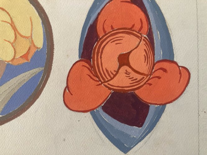 Painting Original Art Deco Nouveau Gouache 1930 Peinture Old Ancien Plante Fleur