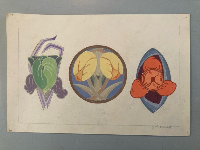 Painting Original Art Deco Nouveau Gouache 1930 Peinture Old Ancien Plante Fleur