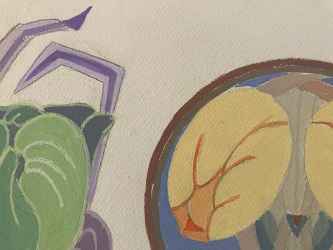 Painting Original Art Deco Nouveau Gouache 1930 Peinture Old Ancien Plante Fleur