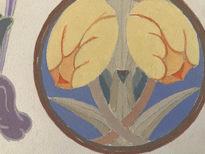 Painting Original Art Deco Nouveau Gouache 1930 Peinture Old Ancien Plante Fleur