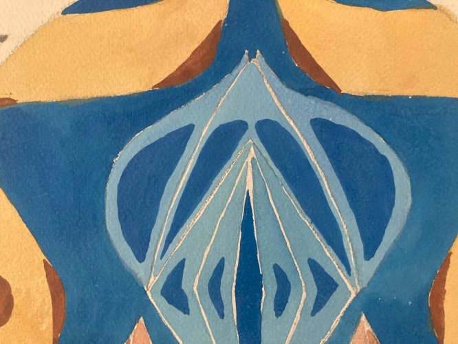 Painting Original Art Deco Nouveau Gouache 1930 Peinture Tissu Ancien Coussin