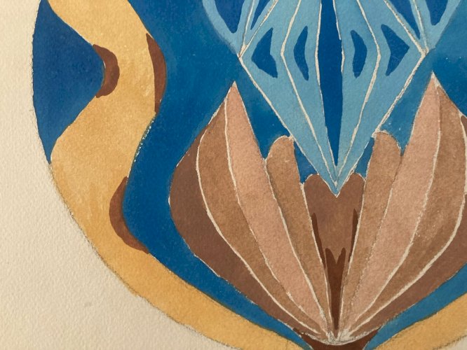 Painting Original Art Deco Nouveau Gouache 1930 Peinture Tissu Ancien Coussin