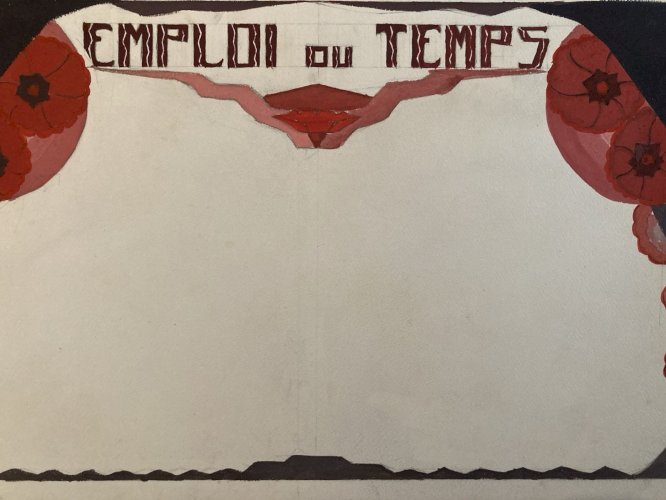 Painting Original Art Deco Nouveau Gouache Sur Papier 1930 Peinture Ancien Old