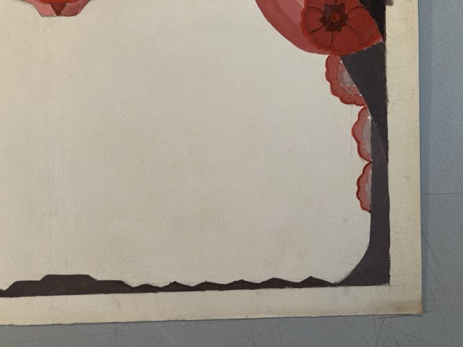 Painting Original Art Deco Nouveau Gouache Sur Papier 1930 Peinture Ancien Old