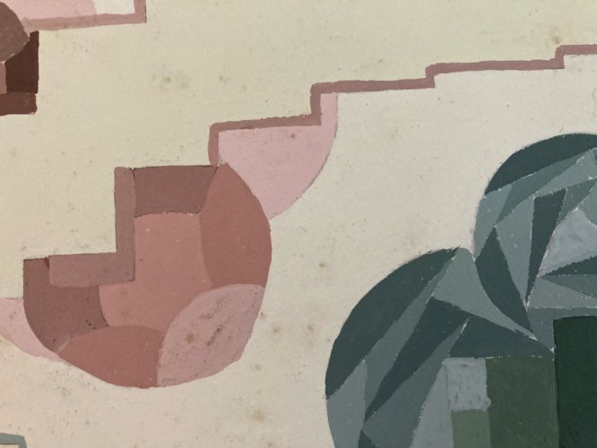 Painting Original Art Deco Nouveau Gouache Sur Tapis 1930 Peinture Old Ancien