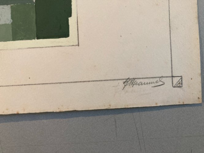 Painting Original Art Deco Nouveau Gouache Sur Tapis 1930 Peinture Old Ancien