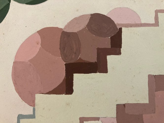 Painting Original Art Deco Nouveau Gouache Sur Tapis 1930 Peinture Old Ancien