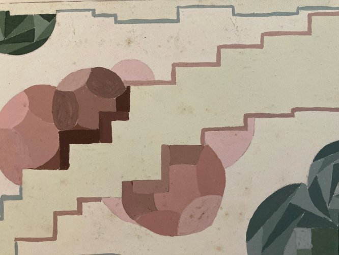 Painting Original Art Deco Nouveau Gouache Sur Tapis 1930 Peinture Old Ancien