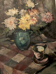 Painting Peinture 1920 Huile Sur Toile Expressioniste Fleur Bouquet Old Ancien
