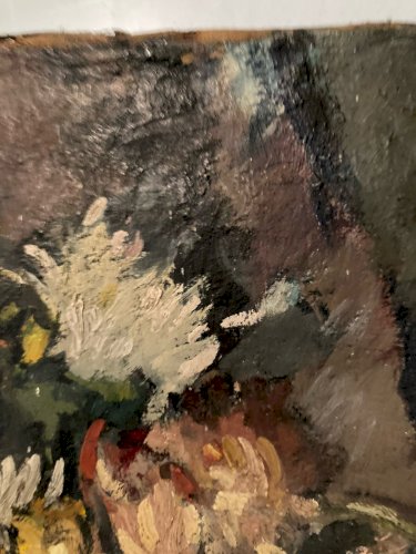 Painting Peinture 1920 Huile Sur Toile Expressioniste Fleur Bouquet Old Ancien