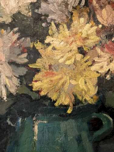 Painting Peinture 1920 Huile Sur Toile Expressioniste Fleur Bouquet Old Ancien
