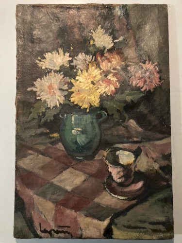 Painting Peinture 1920 Huile Sur Toile Expressioniste Fleur Bouquet Old Ancien