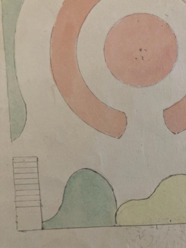 Painting Peinture 1930 Original Architecture Old Plan Jardin Tarn France Ancien