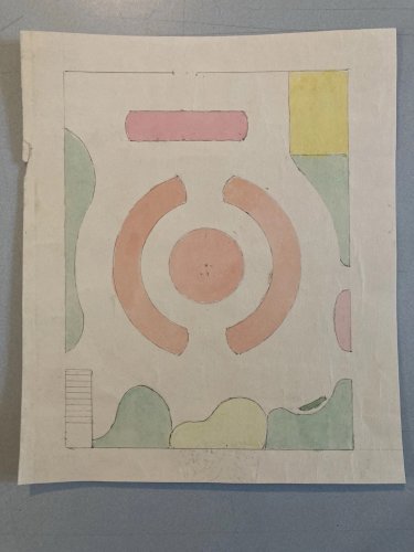 Painting Peinture 1930 Original Architecture Old Plan Jardin Tarn France Ancien