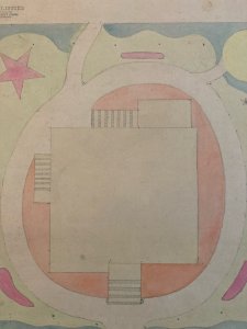 Painting 1930 Original Architecture Plan Garden Old Art France Ancient