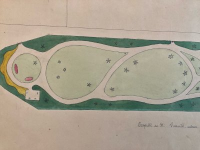 Painting 1930 Original Architecture Plan Garden Tarn France Old