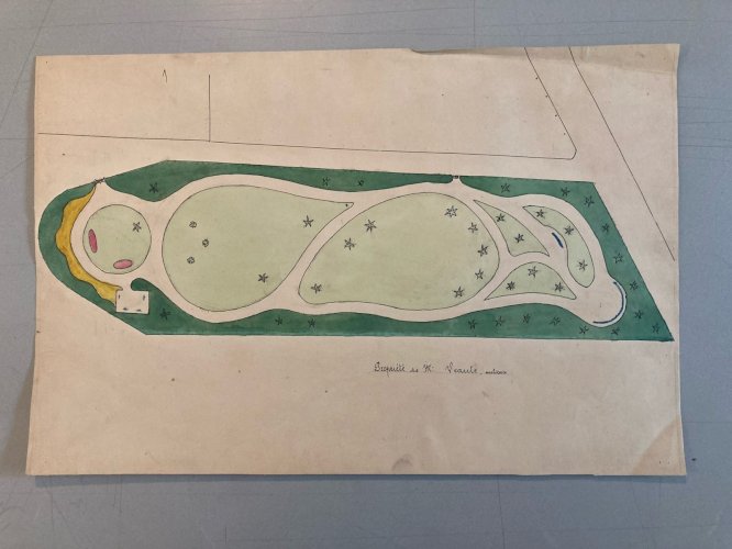 Painting Peinture 1930 Original Architecture Plan Jardin Tarn France Ancien Old