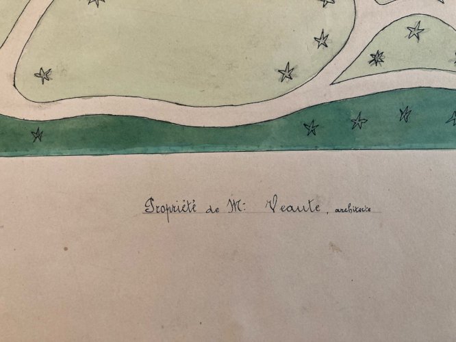 Painting Peinture 1930 Original Architecture Plan Jardin Tarn France Ancien Old