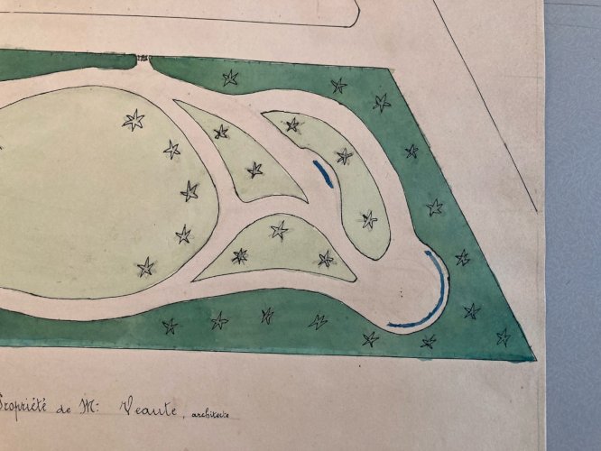 Painting Peinture 1930 Original Architecture Plan Jardin Tarn France Ancien Old