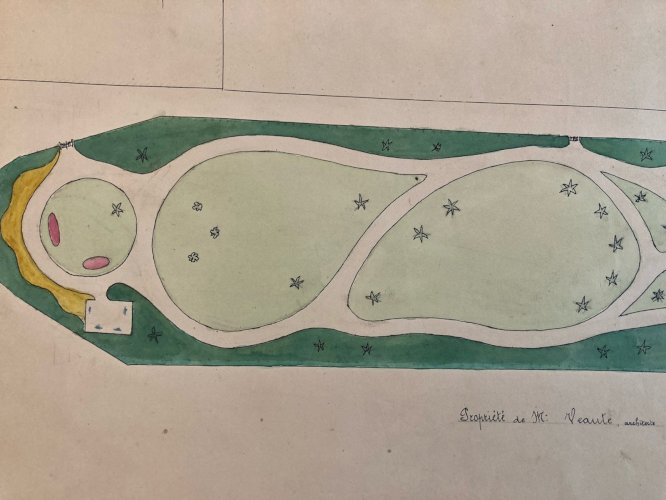 Painting Peinture 1930 Original Architecture Plan Jardin Tarn France Ancien Old