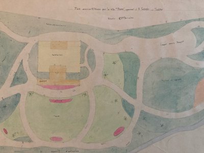 Painting 1930 Original Architecture Plan Garden Tarn France Old