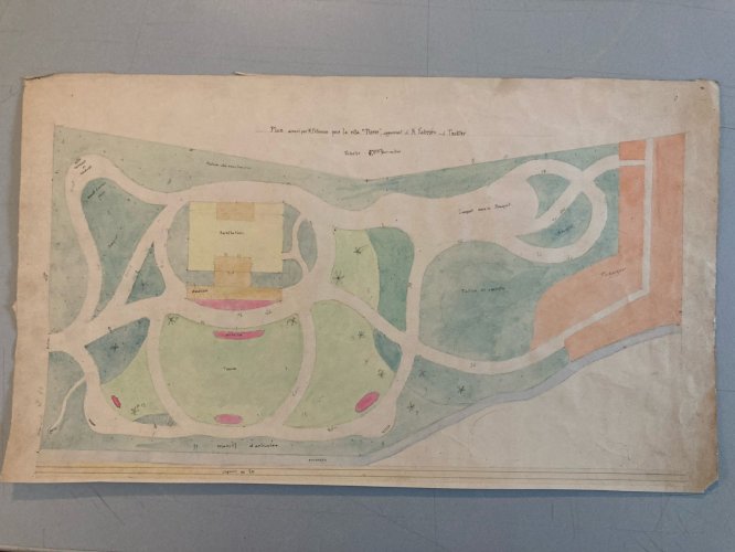 Painting Peinture 1930 Original Architecture Plan Jardin Tarn France Old Ancien