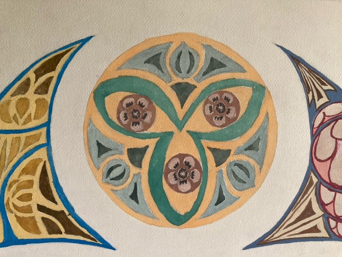 Painting Peinture 1930 Original Art Deco Motif Gouache Papier Ancien Old Dessin