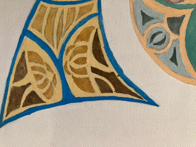 Painting Peinture 1930 Original Art Deco Motif Gouache Papier Ancien Old Dessin