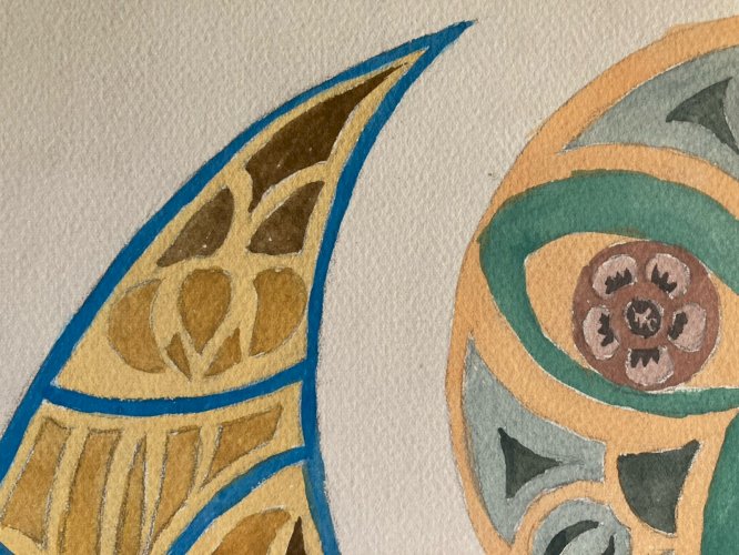 Painting Peinture 1930 Original Art Deco Motif Gouache Papier Ancien Old Dessin