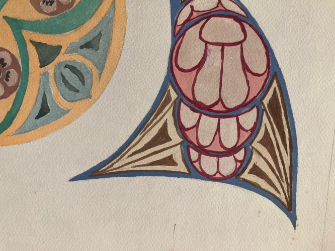 Painting Peinture 1930 Original Art Deco Motif Gouache Papier Ancien Old Dessin