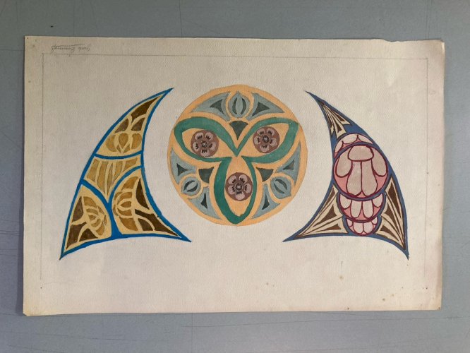 Painting Peinture 1930 Original Art Deco Motif Gouache Papier Ancien Old Dessin