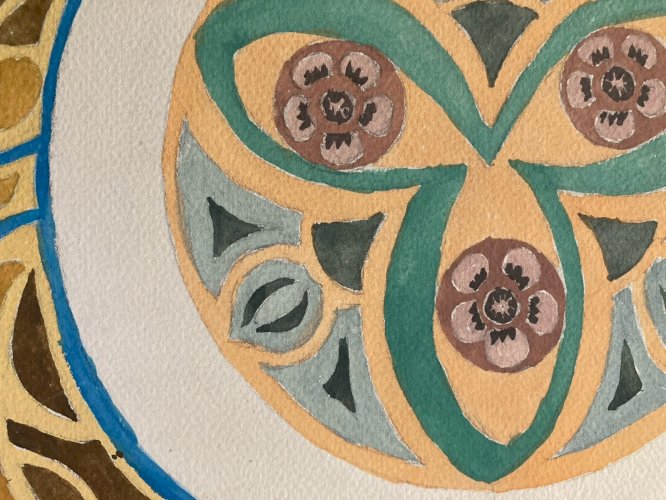Painting Peinture 1930 Original Art Deco Motif Gouache Papier Ancien Old Dessin